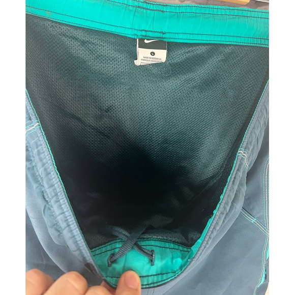 Vintage NIKE Men's L Swim Trunks Check Logo‎ Mesh Lined Drawstring Pockets Beach - Picture 4 of 6